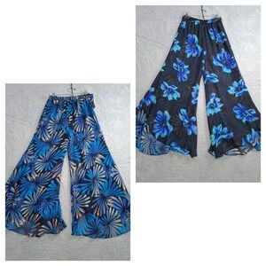 Wide Leg Flowy Pants S Double Chiffon Floral All-Over Reversible Boho Hippie